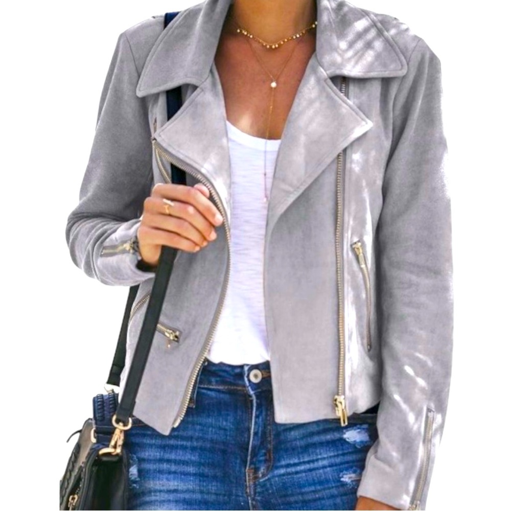 Apt. 9 Frost Gray Vegan Leather Moto Jacket Size Medium NWT